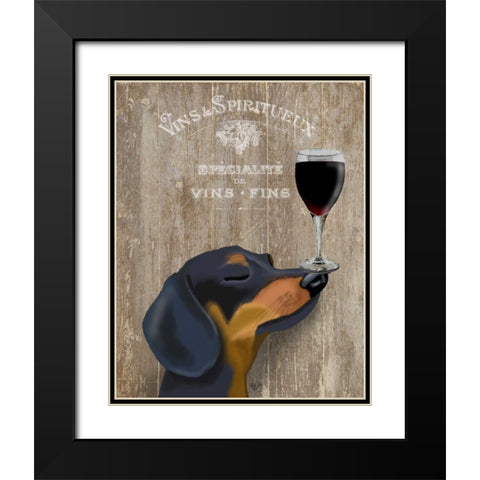Dog Au Vin Dachshund Black Modern Wood Framed Art Print with Double Matting by Fab Funky