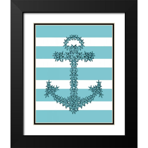 Starfish Anchor in Turquoise and White Black Modern Wood Framed Art Print with Double Matting by Fab Funky