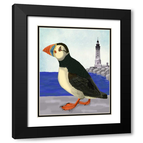 Puffin On the Quay Black Modern Wood Framed Art Print with Double Matting by Fab Funky