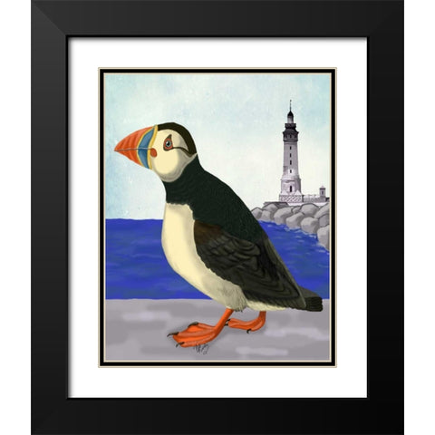Puffin On the Quay Black Modern Wood Framed Art Print with Double Matting by Fab Funky