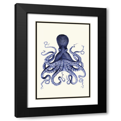 Blue Octopus 3 Black Modern Wood Framed Art Print with Double Matting by Fab Funky