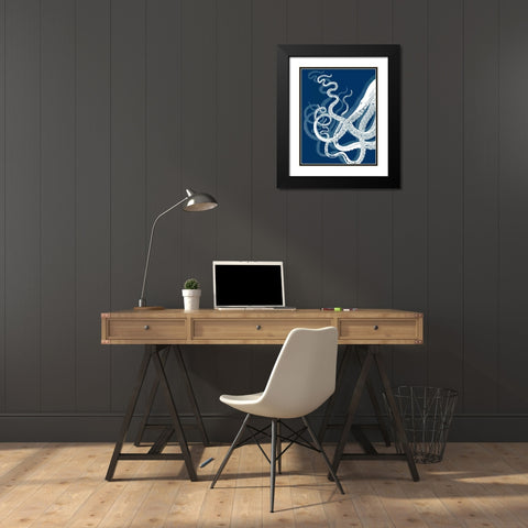 Octopus Tentacles Blue And White Black Modern Wood Framed Art Print with Double Matting by Fab Funky
