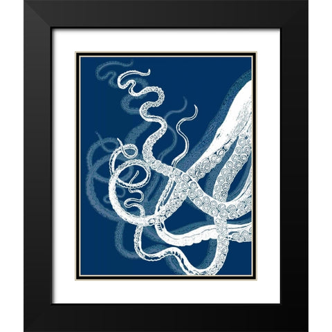 Octopus Tentacles Blue And White Black Modern Wood Framed Art Print with Double Matting by Fab Funky