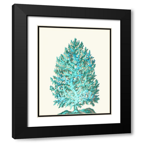 Coral Tree Turquoise on Cream Black Modern Wood Framed Art Print with Double Matting by Fab Funky