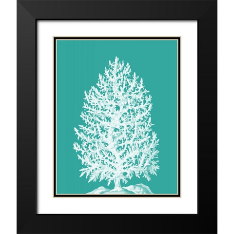 Coral Tree White on Turquoise Black Modern Wood Framed Art Print with Double Matting by Fab Funky