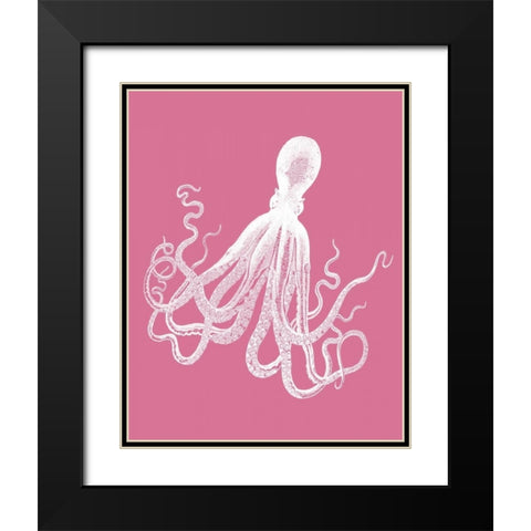 Octopus 1 White on Pink Black Modern Wood Framed Art Print with Double Matting by Fab Funky