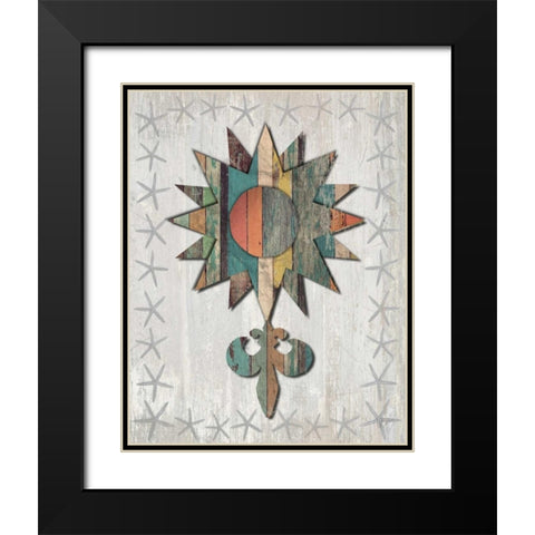 Distressed Wood Style Nautical Star 1 Black Modern Wood Framed Art Print with Double Matting by Fab Funky
