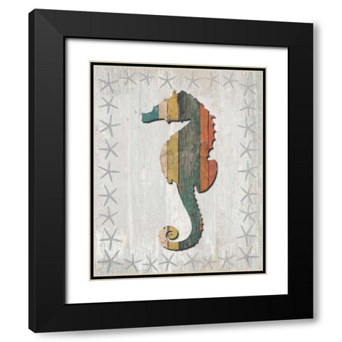 Distressed Wood Style Seahorse 1 Black Modern Wood Framed Art Print with Double Matting by Fab Funky