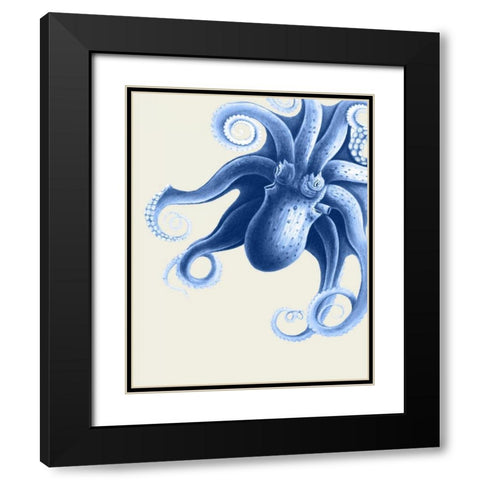 Blue Octopus on Cream f Black Modern Wood Framed Art Print with Double Matting by Fab Funky