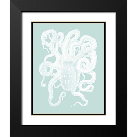 White Octopus on Seafoam a Black Modern Wood Framed Art Print with Double Matting by Fab Funky