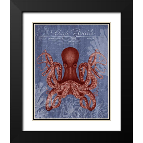 Seaside Postcard Red on Blue c Black Modern Wood Framed Art Print with Double Matting by Fab Funky