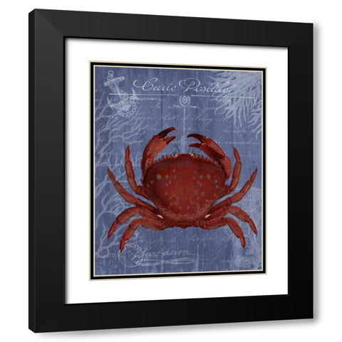 Seaside Postcard Red on Blue f Black Modern Wood Framed Art Print with Double Matting by Fab Funky
