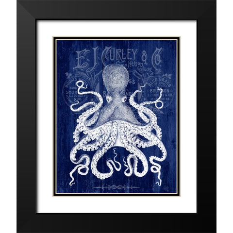 Octopus Prohibition Octopus On Blue Black Modern Wood Framed Art Print with Double Matting by Fab Funky