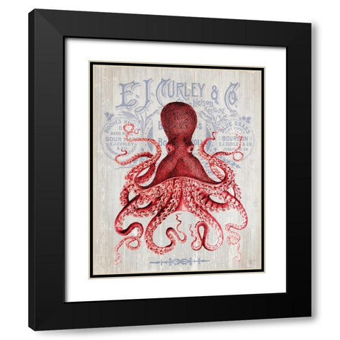 Octopus Prohibition Octopus On White Black Modern Wood Framed Art Print with Double Matting by Fab Funky