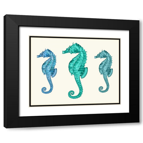 Seahorse Trio Black Modern Wood Framed Art Print with Double Matting by Fab Funky