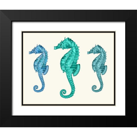 Seahorse Trio Black Modern Wood Framed Art Print with Double Matting by Fab Funky