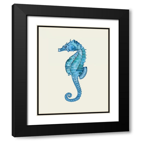 Blue Seahorse Black Modern Wood Framed Art Print with Double Matting by Fab Funky