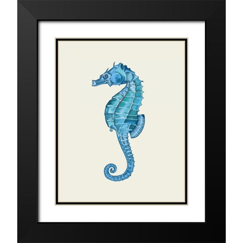 Blue Seahorse Black Modern Wood Framed Art Print with Double Matting by Fab Funky