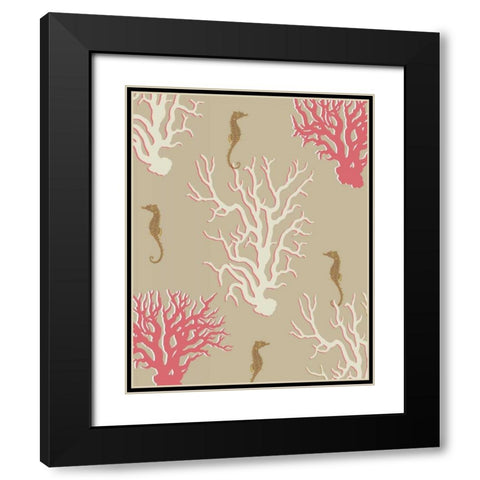 Coral and Seahorse in Beige Black Modern Wood Framed Art Print with Double Matting by Fab Funky