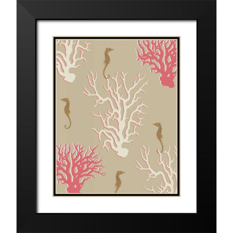 Coral and Seahorse in Beige Black Modern Wood Framed Art Print with Double Matting by Fab Funky