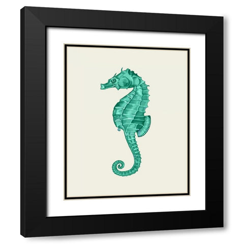 Seahorse in Green Black Modern Wood Framed Art Print with Double Matting by Fab Funky