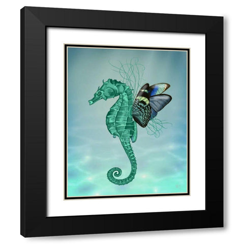Winged Seahorse Black Modern Wood Framed Art Print with Double Matting by Fab Funky
