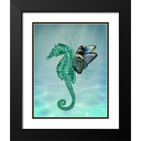 Winged Seahorse Black Modern Wood Framed Art Print with Double Matting by Fab Funky