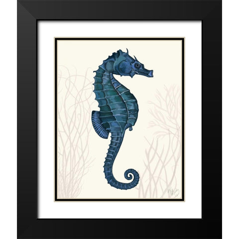 Blue Seahorses on Cream a Black Modern Wood Framed Art Print with Double Matting by Fab Funky