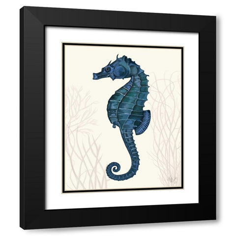 Blue Seahorses on Cream b Black Modern Wood Framed Art Print with Double Matting by Fab Funky