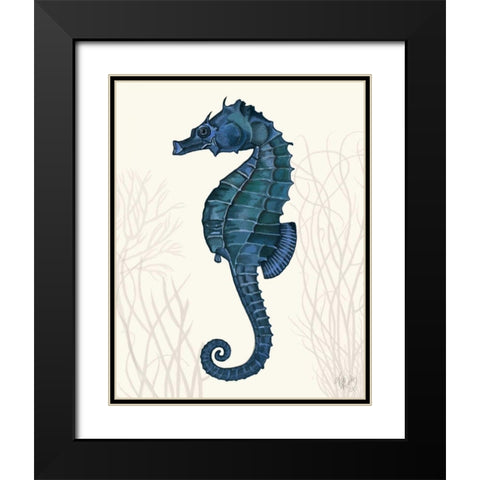Blue Seahorses on Cream b Black Modern Wood Framed Art Print with Double Matting by Fab Funky