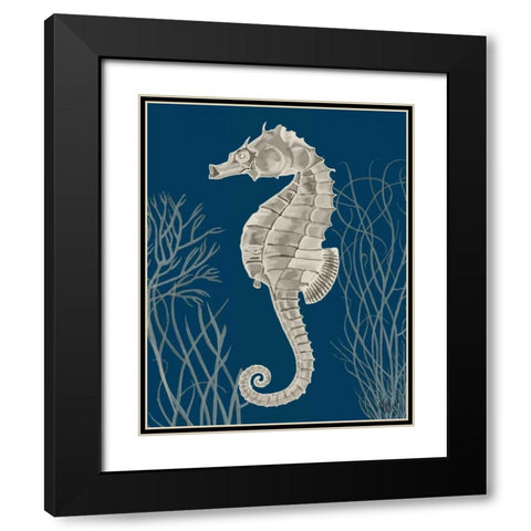 Silver Grey Seahorses on Blueb Black Modern Wood Framed Art Print with Double Matting by Fab Funky