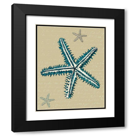 Blue Starfish on Taupe a Black Modern Wood Framed Art Print with Double Matting by Fab Funky