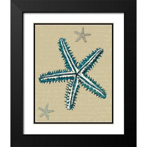 Blue Starfish on Taupe a Black Modern Wood Framed Art Print with Double Matting by Fab Funky