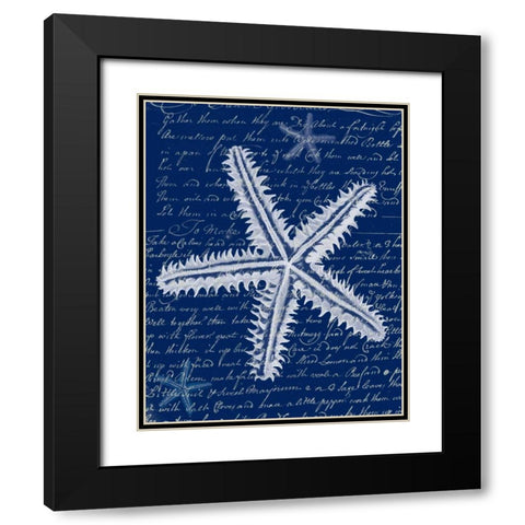 White Starfish on Blue a Black Modern Wood Framed Art Print with Double Matting by Fab Funky