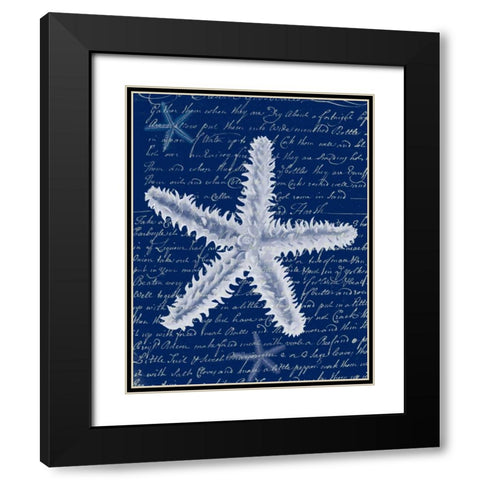 White Starfish on Blue b Black Modern Wood Framed Art Print with Double Matting by Fab Funky