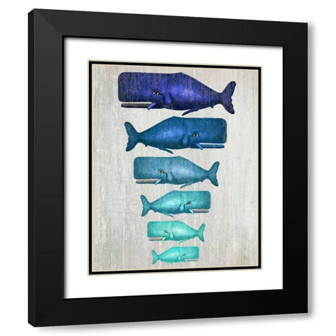 Whale Family Blue On White Black Modern Wood Framed Art Print with Double Matting by Fab Funky