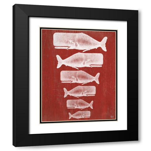 Whale Family White On Red Black Modern Wood Framed Art Print with Double Matting by Fab Funky