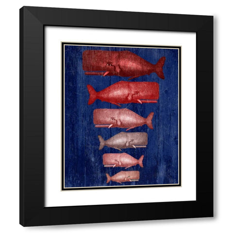 Whale Family Red On Blue Black Modern Wood Framed Art Print with Double Matting by Fab Funky