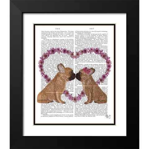 French Kiss and Flower Heart Black Modern Wood Framed Art Print with Double Matting by Fab Funky