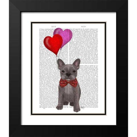 French Bulldog and Balloons Black Modern Wood Framed Art Print with Double Matting by Fab Funky
