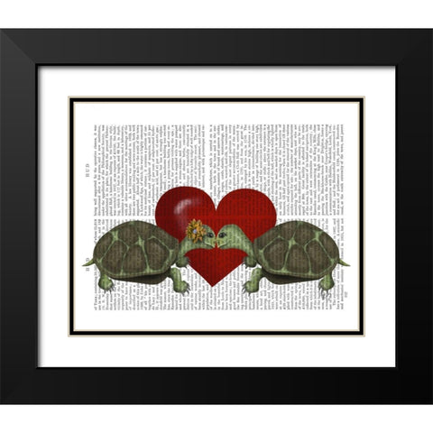 Turtle Kiss Black Modern Wood Framed Art Print with Double Matting by Fab Funky