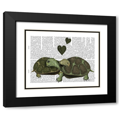 Turtles and Green Hearts Black Modern Wood Framed Art Print with Double Matting by Fab Funky