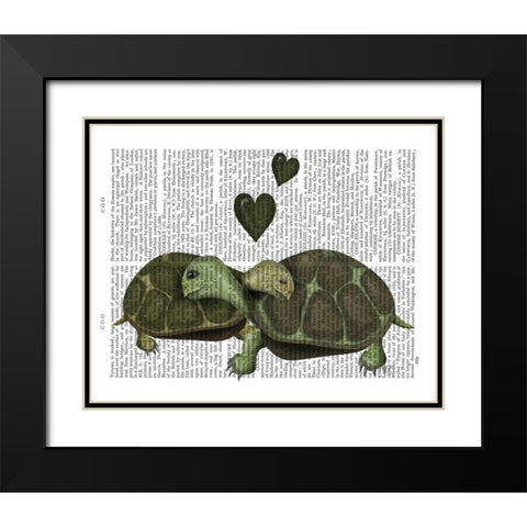 Turtles and Green Hearts Black Modern Wood Framed Art Print with Double Matting by Fab Funky