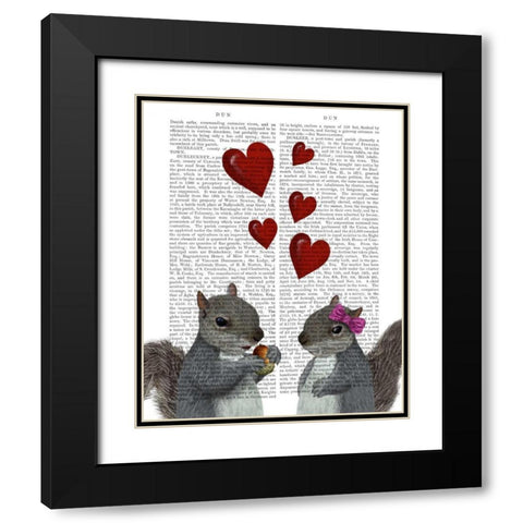 Squirrel Love Black Modern Wood Framed Art Print with Double Matting by Fab Funky