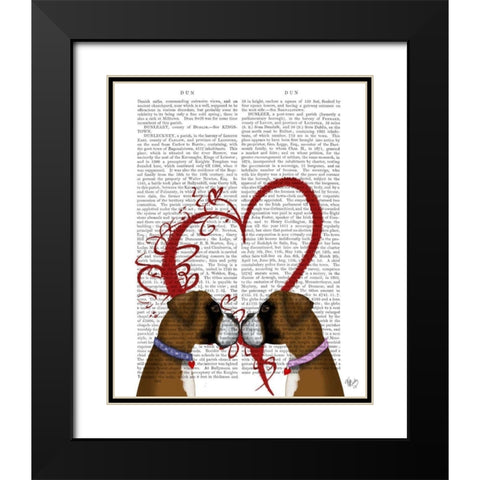 Boxer Love Black Modern Wood Framed Art Print with Double Matting by Fab Funky