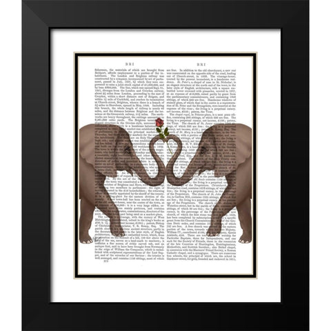 Elephants Heart and Rose Black Modern Wood Framed Art Print with Double Matting by Fab Funky