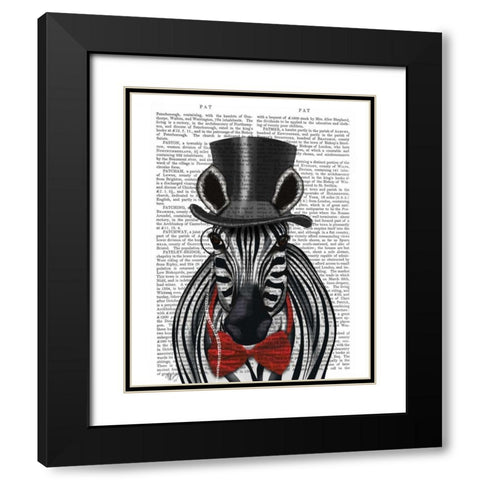 Zebra with Top Hat and Bow Tie 2, Forwards Black Modern Wood Framed Art Print with Double Matting by Fab Funky