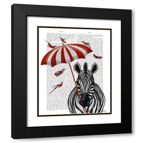 Zebra with Umbrella 2, Forward Black Modern Wood Framed Art Print with Double Matting by Fab Funky