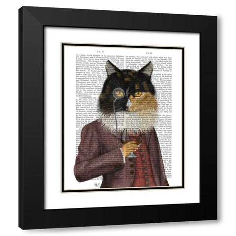 Tortoiseshell Cat and Brandy Glass Black Modern Wood Framed Art Print with Double Matting by Fab Funky