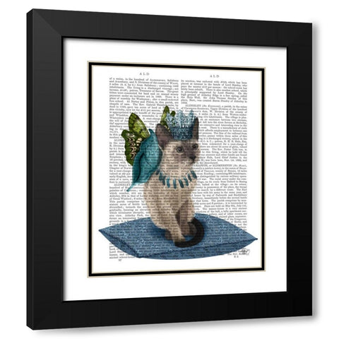 Cat with Blue Butterfly Wings Black Modern Wood Framed Art Print with Double Matting by Fab Funky